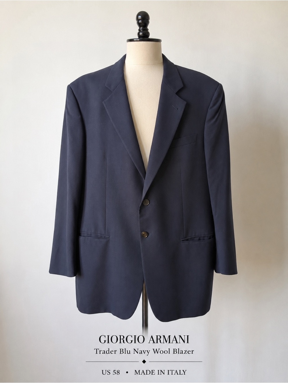 Giorgio Armani Trader Blu Navy Wool Blazer US 58 Made In Italy